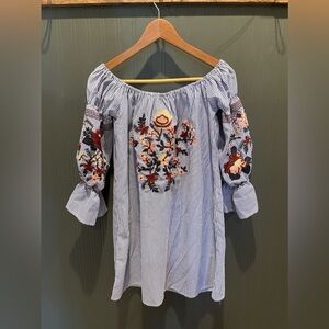 Flora Ashley mini dress embroidered puff sleeves striped‎ coquette cottagecore